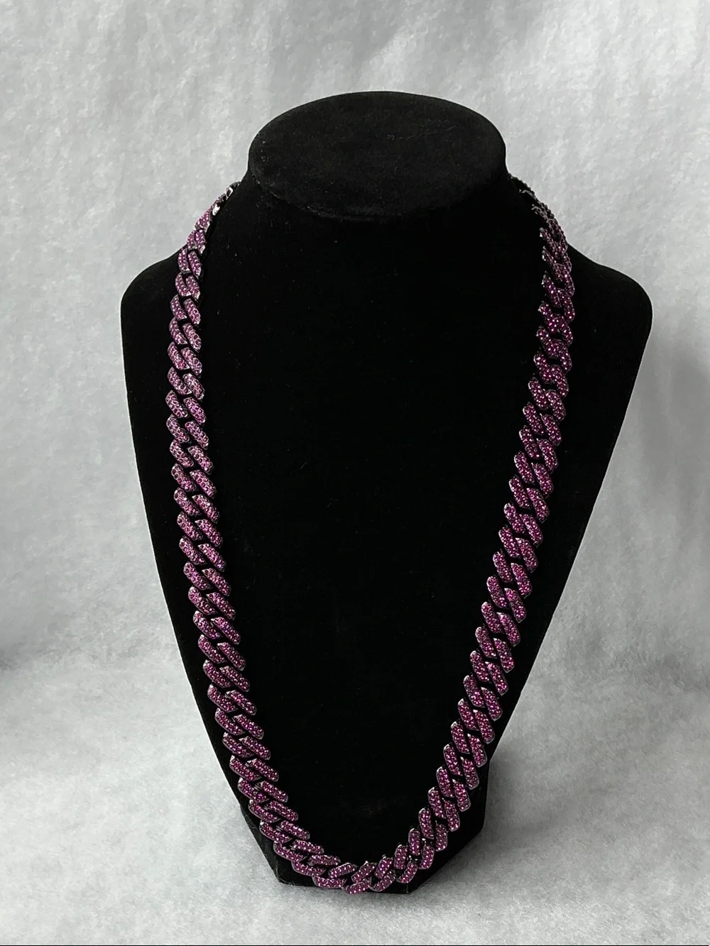 Men's Fuchsia Cuban Link Necklace 24”- VVS CZ